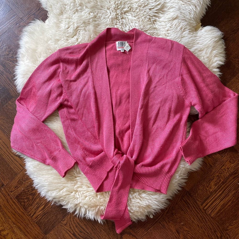 Vintage 90s Barbie pink hand loomed cardigan that ties